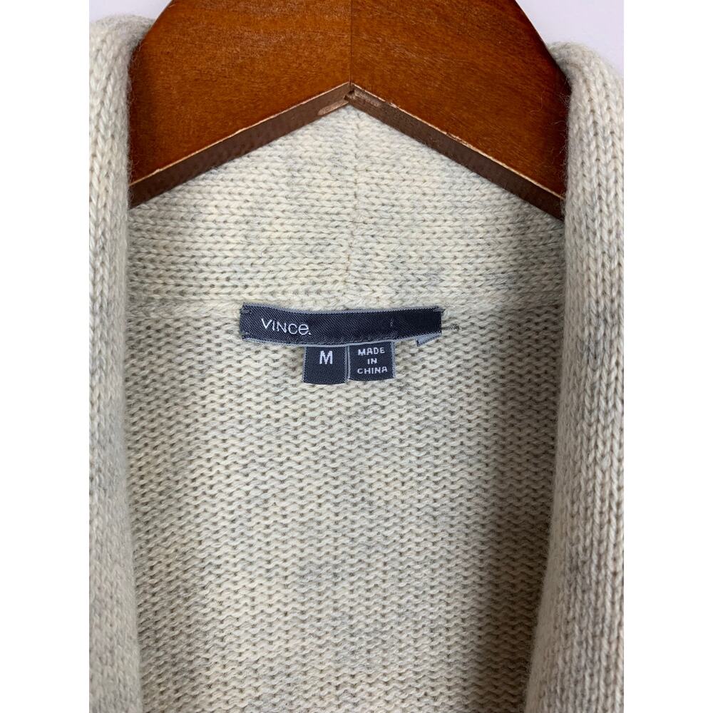 Vince Cardigan Sweater Open Front Beige Gray Long Sleeve Shawl Collar Women's M - Picture 3 of 4